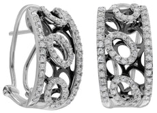 WIDE .56CT DIAMOND 14K WHITE & BLACK GOLD 3D MULTI OVAL CLIP ON HANGING EARRINGS