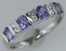 .89CT DIAMOND & AAA TANZANITE 14K WHITE GOLD 3D OVAL & ROUND ANNIVERSARY RING