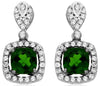 2.42CT DIAMOND & AAA RUSSALITE 14KT WHITE GOLD CUSHION & ROUND HANGING EARRINGS