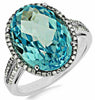 LARGE 10.22CT DIAMOND & AAA BLUE TOPAZ 14K WHITE GOLD OVAL HALO CLASSIC FUN RING