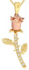 .06CT DIAMOND 14KT YELLOW & ROSE GOLD 3D ROSE STEM FLOWER FUN FLOATING PENDANT