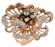 EXTRA LARGE 4.50CT WHITE & FANCY YELLOW DIAMOND 18KT ROSE GOLD 3D STATEMENT RING