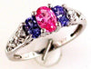 1.32CT DIAMOND & AAA TANZANITE & PINK SAPPHIRE 14KT WHITE GOLD FRIENDSHIP RING
