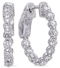 1.13CT DIAMOND 14K WHITE GOLD 3D SHARED PRONG INSIDE OUT HUGGIE HANGING EARRINGS