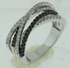 .73CT WHITE & BLACK DIAMOND 14KT WHITE GOLD 3D MULTI ROW CRISS CROSS LOVE RING
