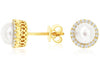 .25CT DIAMOND & AAA SOUTH SEA PEARL 14KT YELLOW GOLD HALO FILIGREE STUD EARRINGS