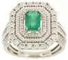 LARGE 1.54CT DIAMOND & AAA EMERALD 14K WHITE GOLD 3D EMERALD CUT ENGAGEMENT RING