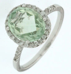 2.91CT DIAMOND & AAA GREEN AMETHYST 14KT WHITE GOLD OVAL & ROUND HALO FUN RING