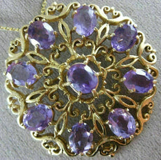 ANTIQUE VICTORIAN 14CT AAA AMETHYST 14KT YELLOW GOLD FLOWER PIN BROOCH #19164