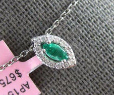 .16CT DIAMOND & AAA EMERALD 14KT WHITE GOLD MARQUISE SHAPE & ROUND HALO PENDANT