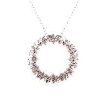 1.07CT DIAMOND 18KT WHITE GOLD ROUND & BAGUETTE CLUSTER CIRCLE OF LIFE PENDANT