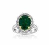 GIA CERTIFIED 4.77CT DIAMOND & AAA EMERALD 18KT 2 TONE GOLD OVAL ENGAGEMENT RING