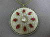 ANTIQUE LARGE 6.0CT DIAMOND AAA RUBY & PEARL ENAMEL 18KT YELLOW GOLD 3D PENDANT