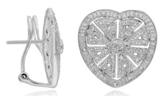 ESTATE .33CT DIAMOND 14K WHITE GOLD 3D HEART SHAPE FILIGREE CLIP ON FUN EARRINGS