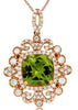 2.67CT DIAMOND & AAA PERIDOT 14KT ROSE GOLD 3D CUSHION & ROUND FLOWER PENDANT
