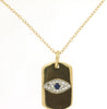 .09CT DIAMOND & AAA SAPPHIRE 14KT YELLOW GOLD RECTANGULAR EVIL EYE LUCKY PENDANT