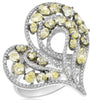 ESTATE LARGE 4.45CT WHITE & FANCY YELLOW DIAMOND 18K WHITE GOLD HEART LOVE RING