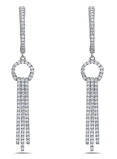 ESTATE 1.19CT DIAMOND 18KT WHITE GOLD 3D CIRCULAR CHANDELIER HANGING EARRINGS