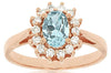 .95CT DIAMOND & AAA AQUAMARINE 14KT ROSE GOLD 3D OVAL & ROUND FLOWER LOVE RING