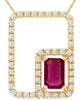 .96CT DIAMOND & AAA RUBY 14KT YELLOW GOLD EMERALD CUT & ROUND HALO FUN PENDANT