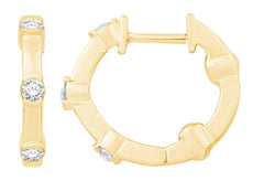 .30CT DIAMOND 14KT YELLOW GOLD 3D 3 STONE SEMI BEZEL HUGGIE FUN HANGING EARRINGS