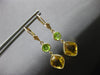 LARGE 7.80CT AAA CITRINE & AAA PERIDOT 14K YELLOW GOLD LEVERBACK EARRINGS #27904