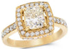 ESTATE 2.94CT WHITE & FANCY YELLOW DIAMOND 18KT YELLOW GOLD HALO ENGAGEMENT RING