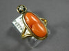 ANTIQUE WIDE .03CT DIAMOND & AAA CORAL 14KT YELLOW GOLD 3D PORTRAIT RING #22349