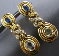 LARGE 7.42CT DIAMOND & AAA SAPPHIRE 18KT YELLOW GOLD 3D OVAL X HANGING EARRINGS