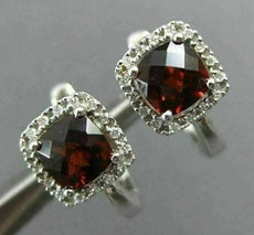 ESTATE 2.10CT DIAMOND & GARNET 14K WHITE GOLD HALO HEART LEVERBACK STUD EARRINGS