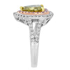 3.01CT WHITE PINK & FANCY YELLOW DIAMOND 18K TRI COLOR GOLD HALO ENGAGEMENT RING