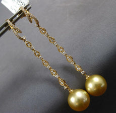 .58CT DIAMOND & AAA GOLDEN SOUTH SEA PEARL 18KT YELLOW GOLD 3D HANGING EARRINGS