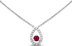 .36CT DIAMOND & AAA RUBY 14KT WHITE GOLD ROUND TEAR DROP SOLITAIRE LOVE NECKLACE