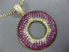 LARGE DIAMOND & RUBY & PINK SAPPHIRE 18K YELLOW GOLD MULTI ROW CIRCULAR PENDANT