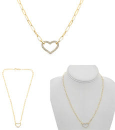 .25CT DIAMOND 14K YELLOW GOLD 3D CLASSIC PAVE OPEN HEART OVAL LINK LOVE NECKLACE