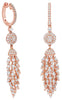 LARGE 2.80CT DIAMOND 18KT ROSE GOLD 3D FLORAL MULTI LEAF HUGGIE HANGING EARRINGS