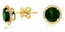ESTATE 3.05CT DIAMOND & AAA CHROME DIOPSIDE 14K YELLOW GOLD HALO STUD EARRINGS