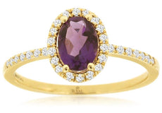 .87CT DIAMOND & AAA AMETHYST 14K YELLOW GOLD 3D OVAL & ROUND SOLITAIRE HALO RING