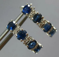 2.27CT DIAMOND AAA SAPPHIRE 14K WHITE GOLD OVAL & ROUND 4 STONE HANGING EARRINGS
