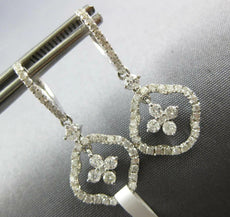 ESTATE 1.23CT DIAMOND 14KT WHITE GOLD 3D CLASSIC FLOWER HANGING EARRINGS