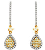 1.05CT WHITE & FANCY YELLOW DIAMOND 14KT 2 TONE GOLD CLUSTER TEAR DROP EARRINGS