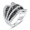 LARGE 3.97CT WHITE & BLACK DIAMOND 14KT WHITE GOLD 3D DOUBLE HEART INFINITY RING