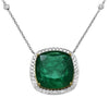 LARGE 21.15CT DIAMOND & AAA EMERALD 18KT 2 TONE GOLD 3D CUSHION & ROUND NECKLACE