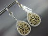 ESTATE LARGE 2.11CT DIAMOND 18KT 2 TONE GOLD FILIGREE TEAR DROP HANGING EARRINGS