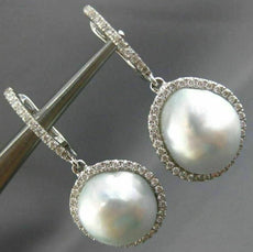 ESTATE .64CT DIAMOND & AAA SOUTH SEA PEARL 18KT WHITE GOLD HALO HANGING EARRINGS