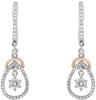 .91CT DIAMOND 14KT WHITE & ROSE GOLD 3D SOLITAIRE TEAR DROP FUN HANGING EARRINGS