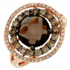 LARGE 3.57CT WHITE & MOCHA DIAMOND & AAA SMOKY TOPAZ 14K ROSE GOLD 3D ROUND RING