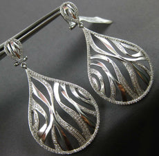 ESTATE LARGE 1.30CT DIAMOND 14K WHITE GOLD 3D TEAR DROP CLIP ON HANGING EARRINGS