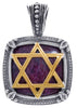 ESTATE LARGE AAA RUBY ROOT 18KT YELLOW GOLD & 925 SILVER STAR OF DAVID PENDANT