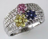 ESTATE 1.10CT DIAMOND & AAA MULTI COLOR SAPPHIRE 14K WHITE GOLD FLOWER LOVE RING